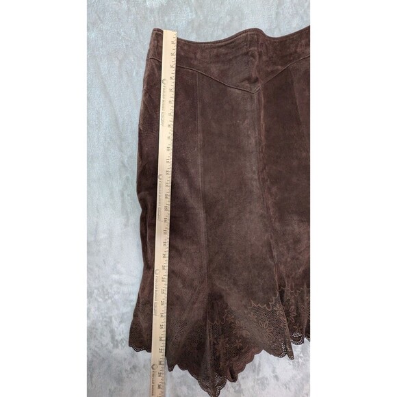 Multiples Sz12 Dead Stock Boho leather Brown Skirt Cowgirl Country Rodeo Y2K - Picture 11 of 12